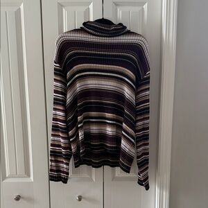 Vintage Striped Turtleneck Sweater - Black, Cream & Brown